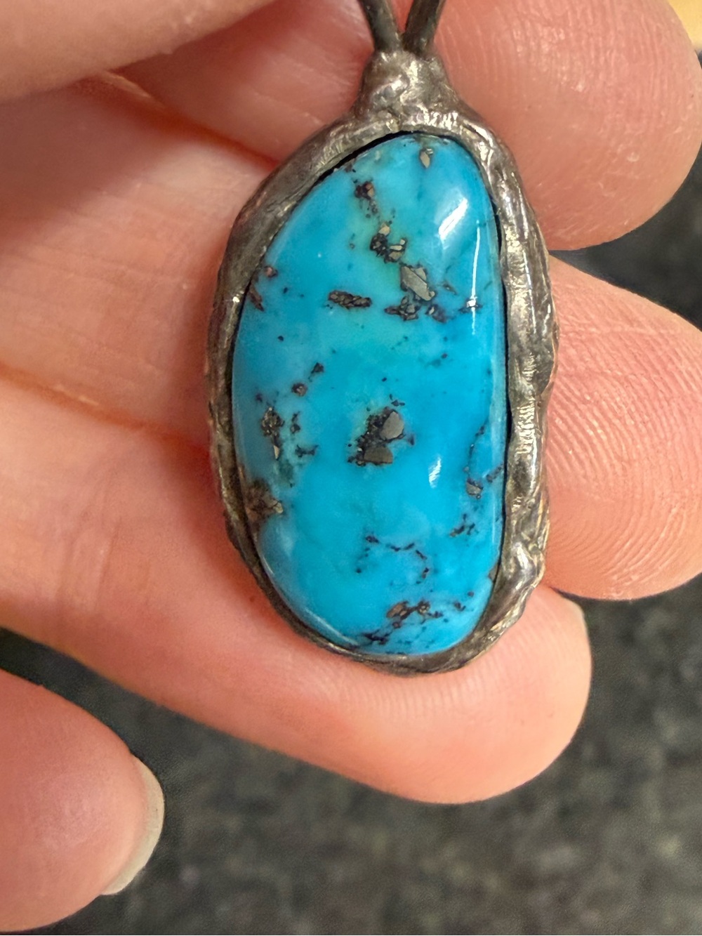 Vintage Sterling silver morenci turquoise pendant
